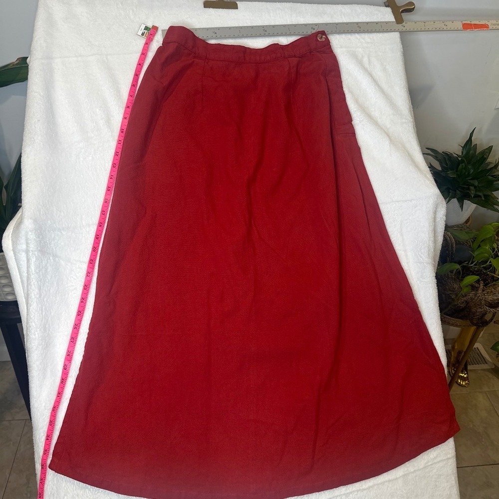 True Vintage Boho 100% Textured Cotton Red Maroon Maxi Skirt USA Made LARGE - Picture 10 of 12